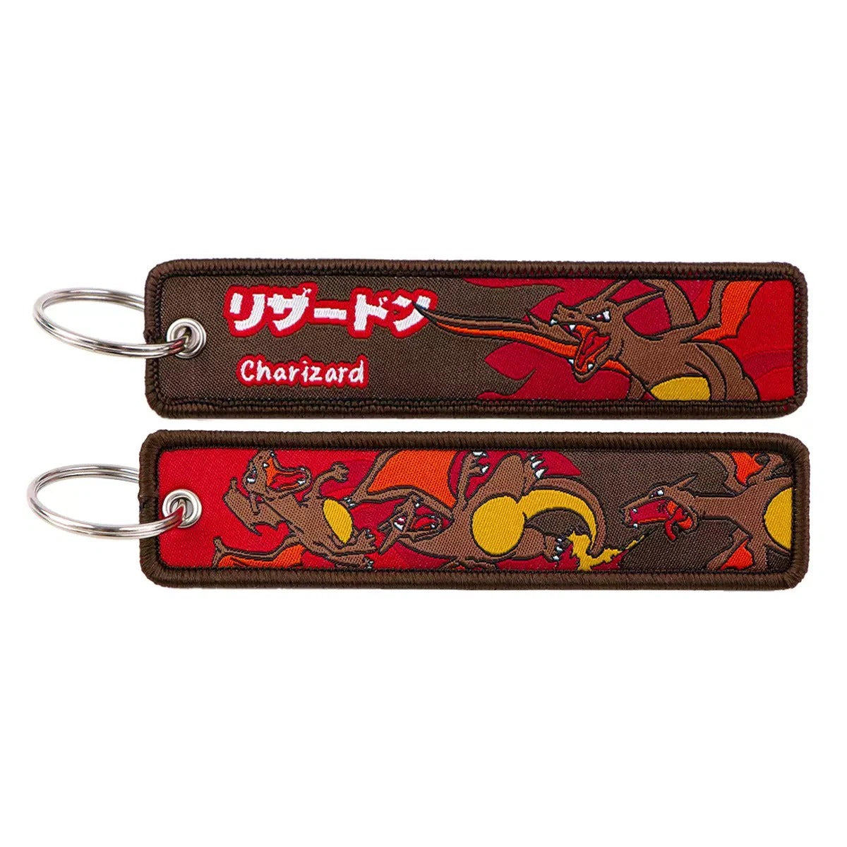 Charizard Pokémon Embroidered Key Tag, Double‑Sided Woven Keychain Lanyard, Metal Key Ring, Anime Backpack Jet Tag Ornament for Collectors ****