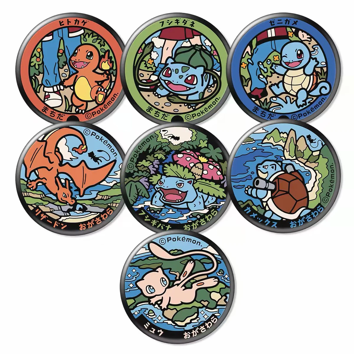 Pokemon Badge Button Magnets, 7‑Pack, Pikachu Eevee Gengar, Anime Collectible Refrigerator Magnets, Cartoon Decor Accessories