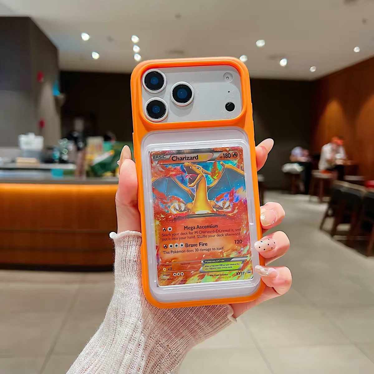 Gen 2 Trading Card Display Phone Case, Shockproof Black Protective Cover Holds Standard TCG Cards for iPhone