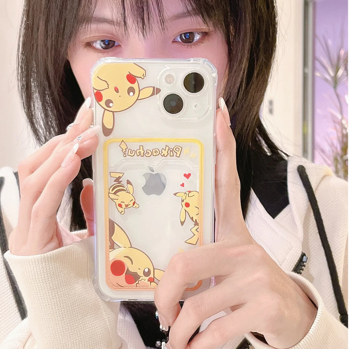 Cute Gengar Pikachu Card Pocket Phone Case For iPhone